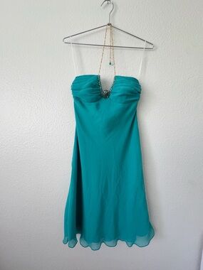 VINTAGE ABS by Allen Schwartz Emerald Strapless Chiffon Evening Dress SZ 6